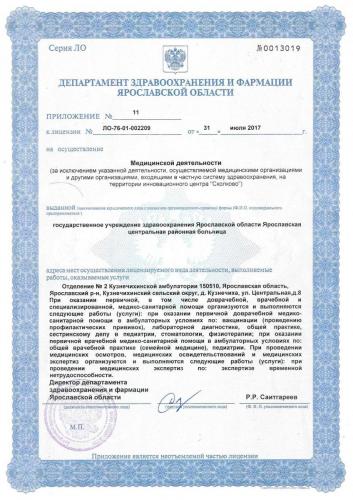 Лицензия 2017 Отделение №2 Кузнечихинской амб. 